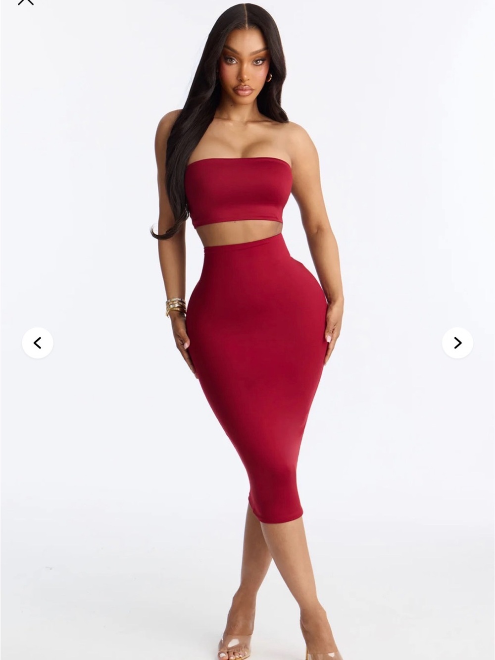 Women's High-Waist Midi Pencil Skirt - Red